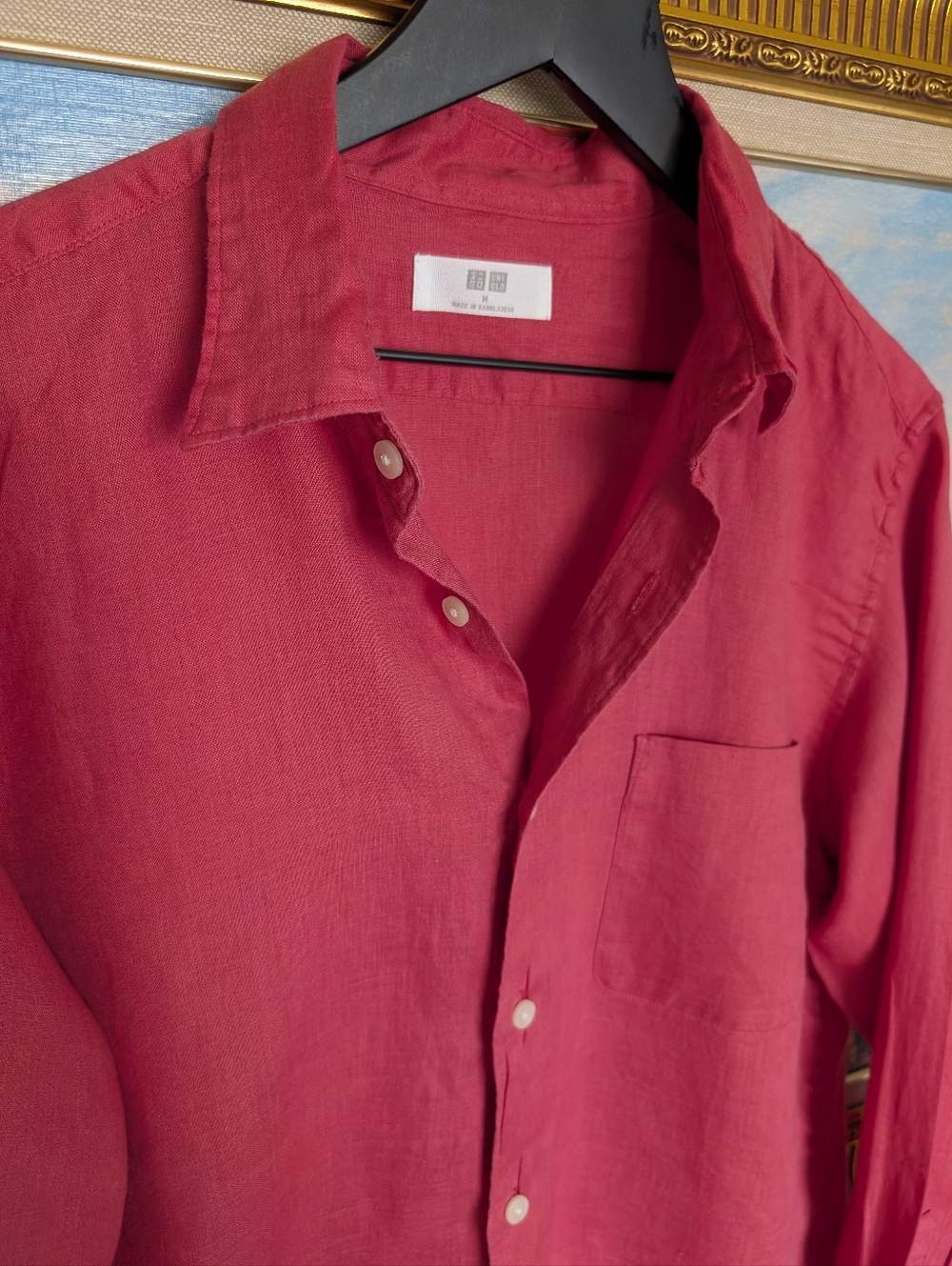 UNIQLO Coral Linen Button-Up Shirt